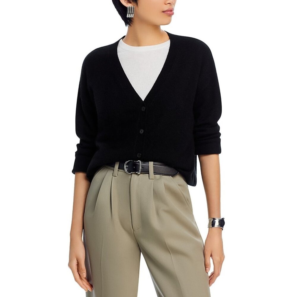 C by Bloomingdale's Cashmere Cashmere V Neck Cardigan Black XL